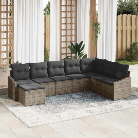 vidaXL Set da Giardino in 8 Pezzi di con Cuscini Grigi in Rattan Sintetico