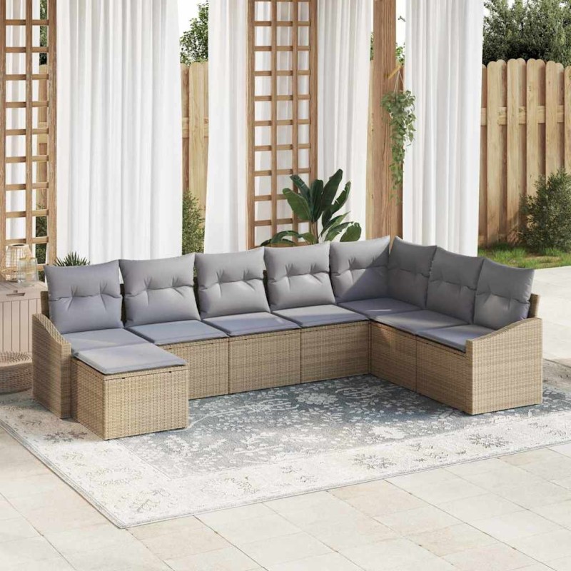vidaXL Set Giardino 8 Pezzi con Cuscini Beige in Rattan Polietilene