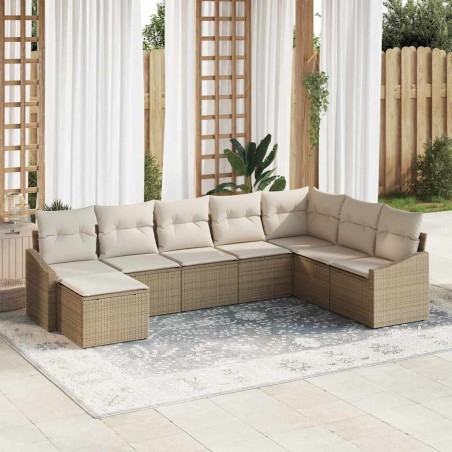 vidaXL Set di divano da giardino in 8 pezzi con cuscini beige in rattan sintetico