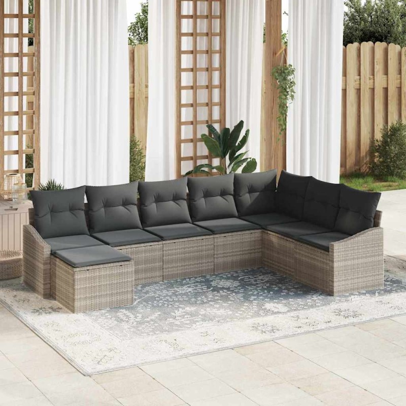 vidaXL Set da giardino in 8 pezzi con cuscini in rattan sintetico grigio chiaro