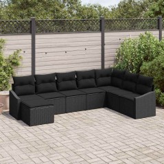 vidaXL Set divano da giardino 8 pezzi con cuscini, nero in rattan polipropilene
