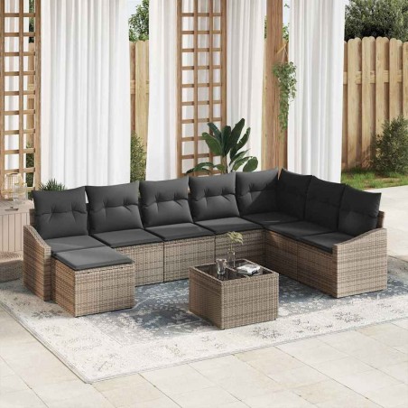 vidaXL Set di divani da giardino 8 pezzi con cuscini neri in polyrattan.
