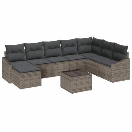 vidaXL Set di divani da giardino 8 pezzi con cuscini neri in polyrattan.