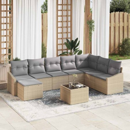 vidaXL Set da Giardino 9 Pezzi con Cuscini Neri in Rattan Polimerico