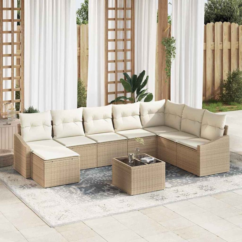 vidaXL Set Divano da Giardino da 9 Pezzi con Cuscini Brown Rattan Sintetico