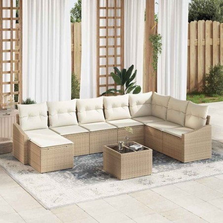 vidaXL Set Divano da Giardino da 9 Pezzi con Cuscini Brown Rattan Sintetico