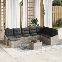 vidaXL Set di divano da giardino 9 pezzi con cuscini grigi