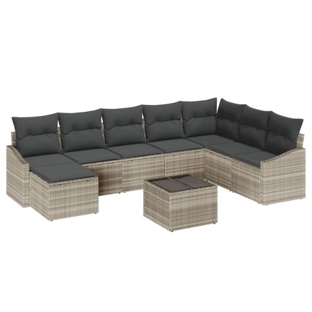 vidaXL Set di divano da giardino 9 pezzi con cuscini grigi