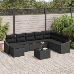 vidaXL Set di divano da giardino 9 pezzi con cuscini beige in rattan