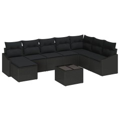 vidaXL Set di divano da giardino 9 pezzi con cuscini beige in rattan