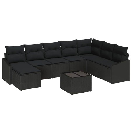 vidaXL Set di divano da giardino 9 pezzi con cuscini beige in rattan