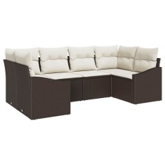 vidaXL Set Divano da Giardino 6 Pezzi con Cuscini Marrone in Rattan Sintetico.
