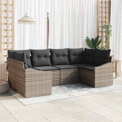 vidaXL Set divano giardino 6 pezzi con cuscini grigi in polirattan