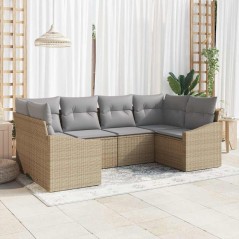 vidaXL Set divano da giardino 6 pezzi con cuscini in polirattan beige.