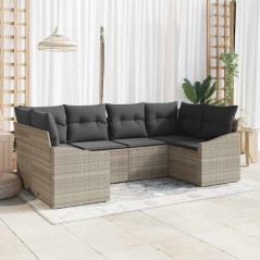 vidaXL Set di divani da giardino 6 pezzi con cuscini grigio chiaro in rattan sintetico.