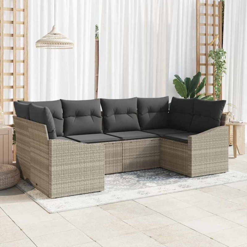 vidaXL Set di divani da giardino 6 pezzi con cuscini grigio chiaro in rattan sintetico.