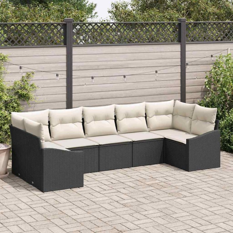 vidaXL Set di divani da giardino a 7 pezzi con cuscini neri in rattan sintetico
