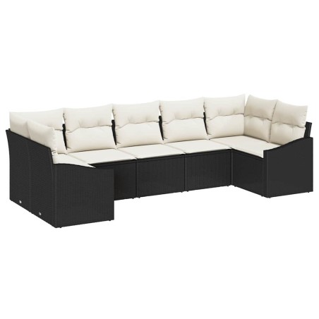 vidaXL Set di divani da giardino a 7 pezzi con cuscini neri in rattan sintetico
