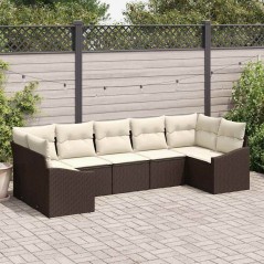 vidaXL Set di divani da giardino da 7 pezzi con cuscini marroni in polirattan