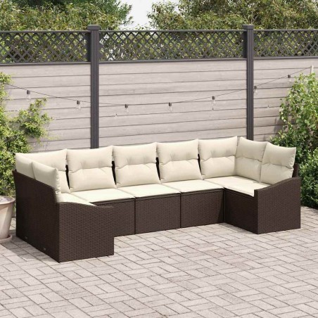 vidaXL Set di divani da giardino da 7 pezzi con cuscini marroni in polirattan