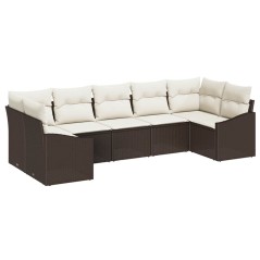 vidaXL Set di divani da giardino da 7 pezzi con cuscini marroni in polirattan
