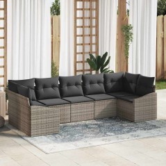 vidaXL Set di divani da giardino 7 pezzi con cuscini grigi in poly rattan.