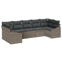 vidaXL Set di divani da giardino 7 pezzi con cuscini grigi in poly rattan.