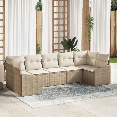 vidaXL Set divano da giardino 7 pezzi con cuscini beige in rattan sintetico