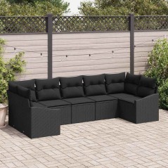 vidaXL Set divano da giardino 7 pezzi con cuscini in polirattan nero