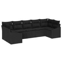 vidaXL Set divano da giardino 7 pezzi con cuscini in polirattan nero