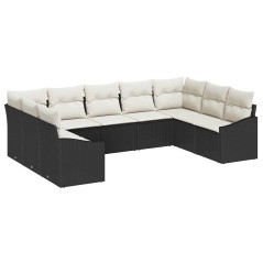 vidaXL Set di divano da giardino a 9 pezzi di , con cuscini neri in polyrattan