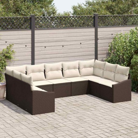vidaXL Set di divani da giardino 9 pezzi con cuscini marroni in rattan sintetico