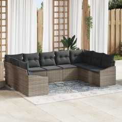 vidaXL Set da Giardino 9 Pezzi con Cuscini Grigi in Polyrattan