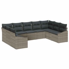 vidaXL Set da Giardino 9 Pezzi con Cuscini Grigi in Polyrattan