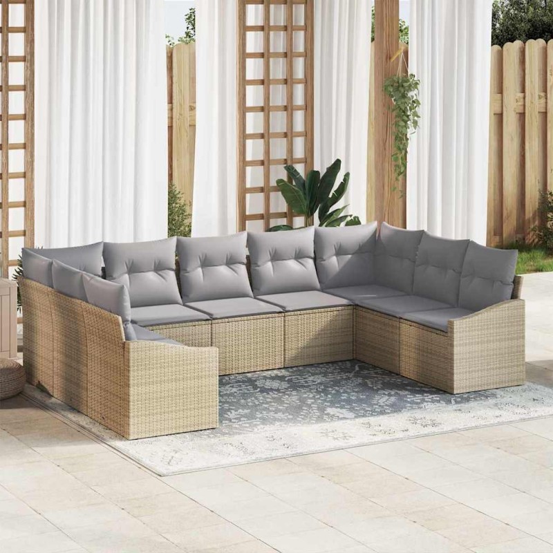 vidaXL Set Giardino 9 Pezzi con Cuscini Beige in Polyrattan