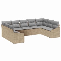 vidaXL Set Giardino 9 Pezzi con Cuscini Beige in Polyrattan