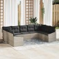 vidaXL Set di Divano da Giardino 9 Pezzi con Cuscini Grigio Chiaro in Rattan Sintetico