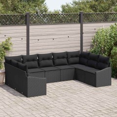 vidaXL Set divano giardino 9 pezzi con cuscini in rattan polietilene nero