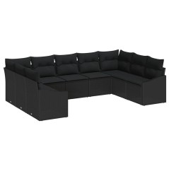 vidaXL Set divano giardino 9 pezzi con cuscini in rattan polietilene nero
