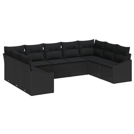 vidaXL Set divano giardino 9 pezzi con cuscini in rattan polietilene nero