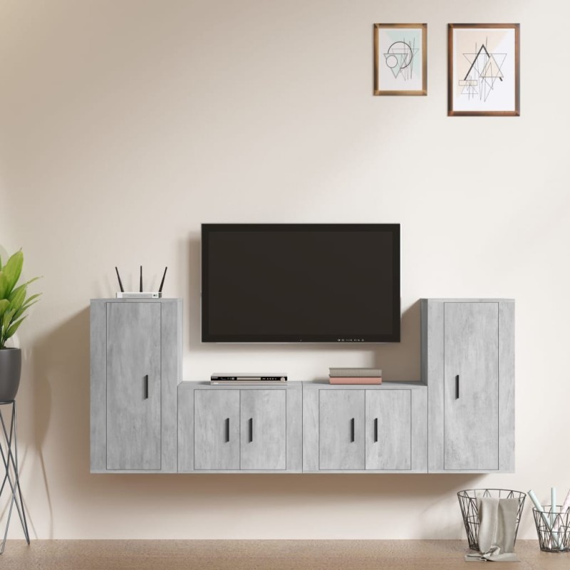 Set di Mobili Porta TV 4 pz Grigio Cemento in Legno Multistrato Set di Mobili Porta TV 4 pz Grigio Cemento in Legno Multistrato