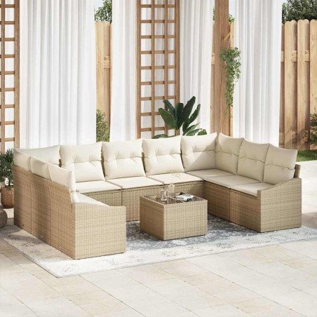 vidaXL Set Divano da Giardino da 10 Pezzi con Cuscini Marrone in Rattan Tecnico