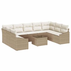 vidaXL Set Divano da Giardino da 10 Pezzi con Cuscini Marrone in Rattan Tecnico
