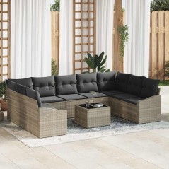 vidaXL Set di Divani da Giardino 10 Pezzi con Cuscini Grigi in Rattan Sintetico