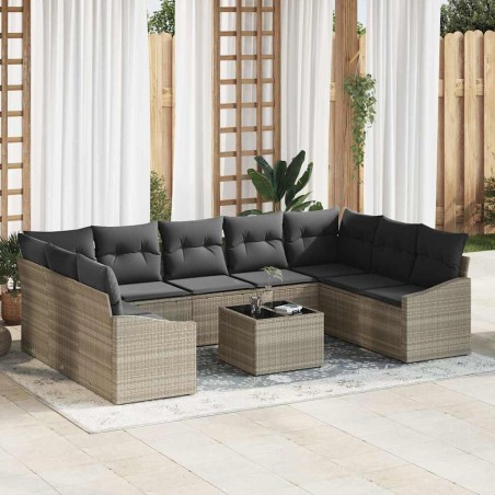 vidaXL Set di Divani da Giardino 10 Pezzi con Cuscini Grigi in Rattan Sintetico