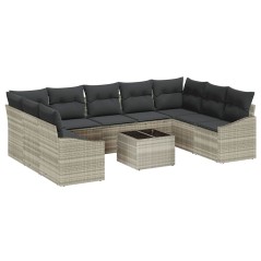 vidaXL Set di Divani da Giardino 10 Pezzi con Cuscini Grigi in Rattan Sintetico