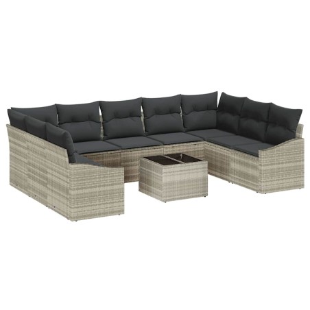 vidaXL Set di Divani da Giardino 10 Pezzi con Cuscini Grigi in Rattan Sintetico