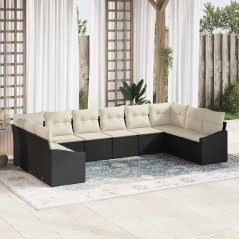 vidaXL Set di divani da giardino in 10 pezzi con cuscini neri in rattan sintetico
