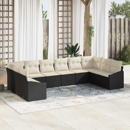 vidaXL Set di divani da giardino in 10 pezzi con cuscini neri in rattan sintetico