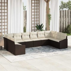 vidaXL Set da Giardino in 10 Pezzi con Cuscini Marroni in Rattan Sintetico